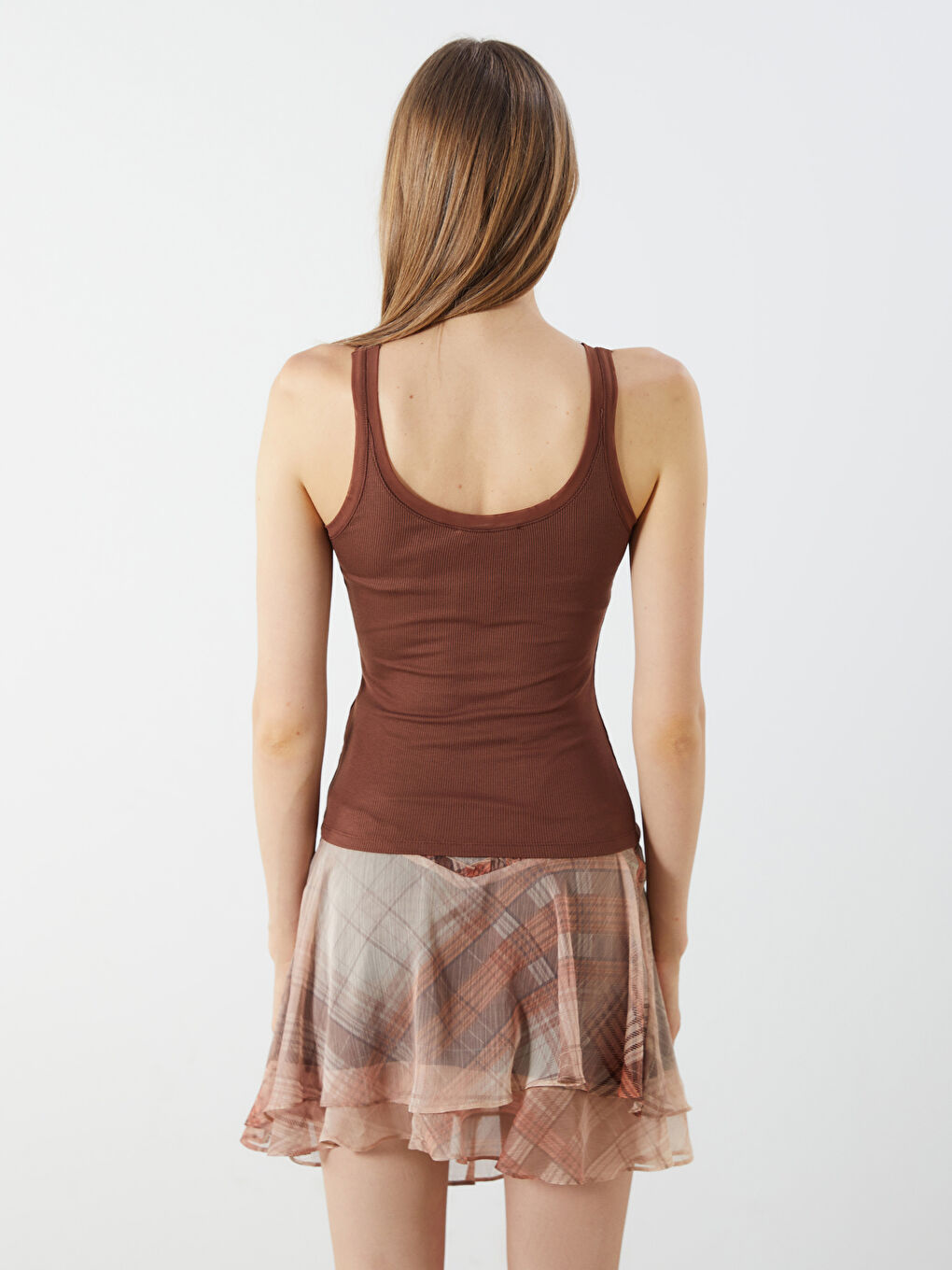 LCW Vision U-Ausschnitt Geripptes Tanktop Für Damen -S5QD72Z8-HHB