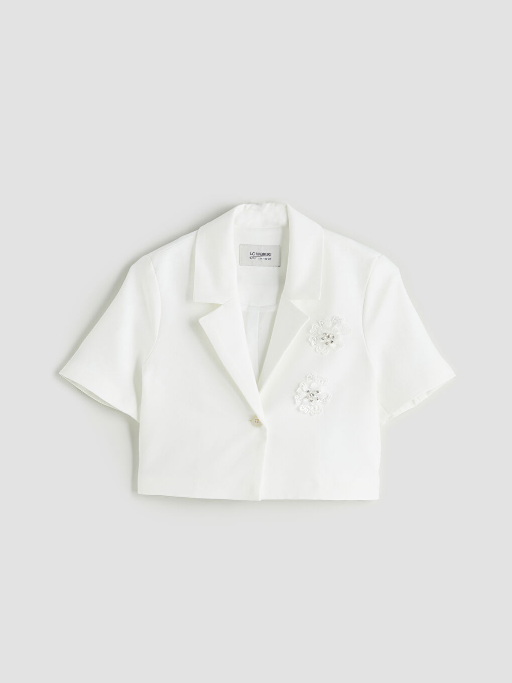 Beyaz Çiçekli Kız Çocuk Crop Ceket