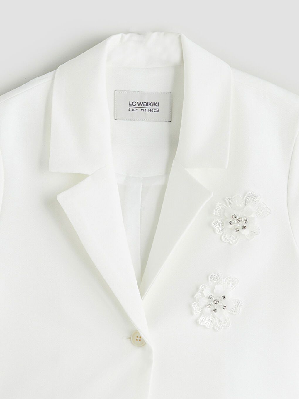 Beyaz Çiçekli Kız Çocuk Crop Ceket-2