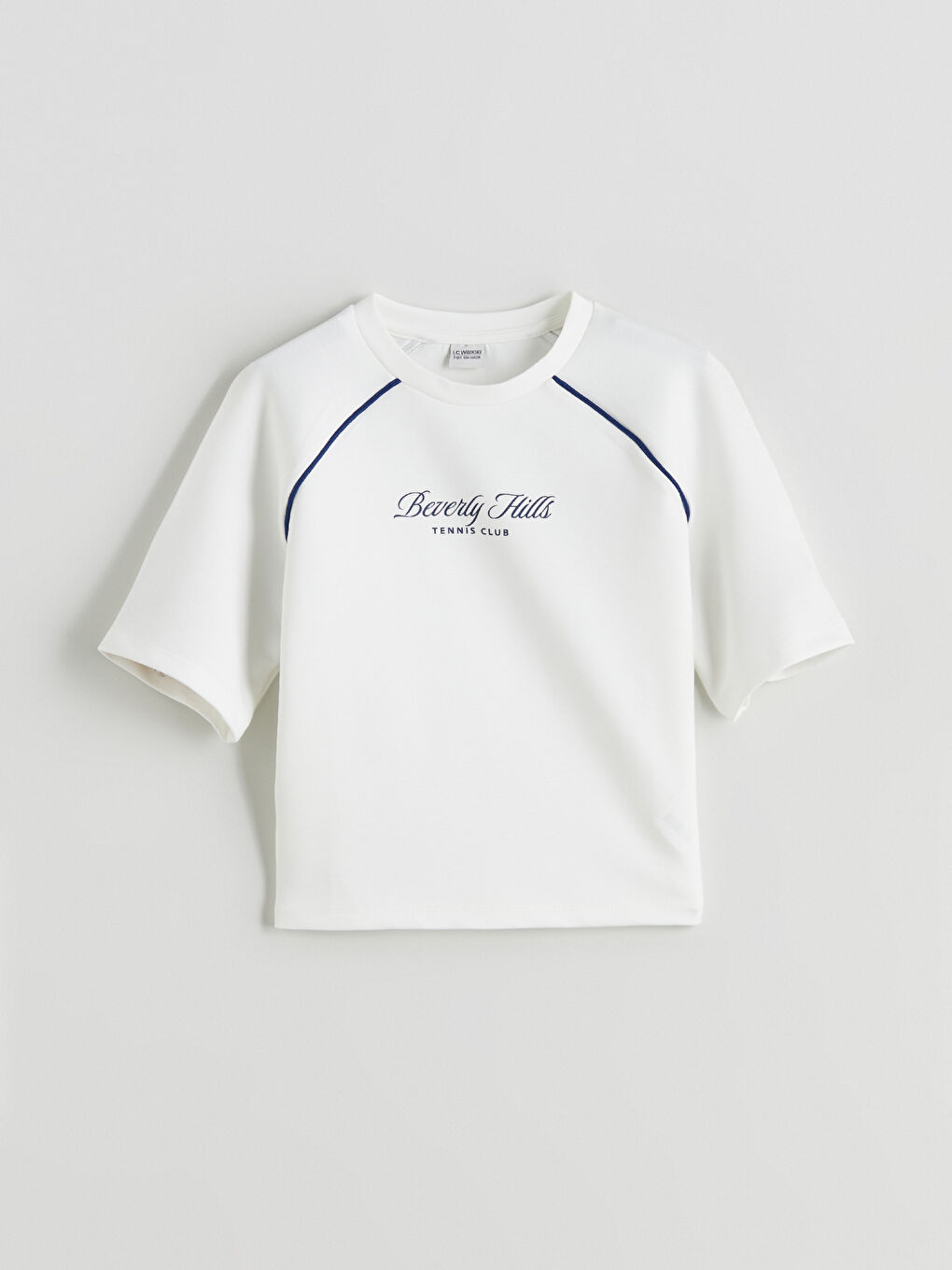 Ekru Bisiklet Yaka Kız Çocuk Tişört