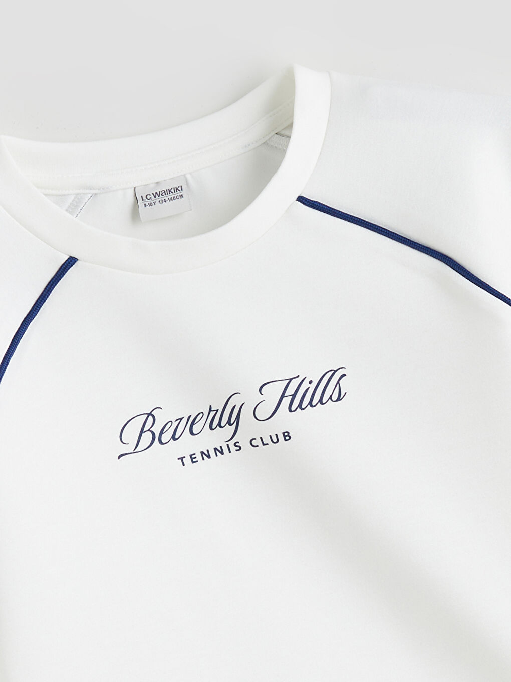 Ekru Bisiklet Yaka Kız Çocuk Tişört-1