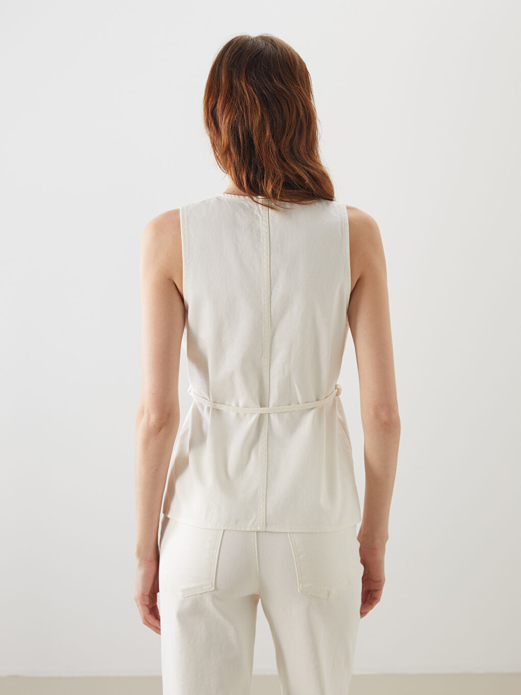 V Neck Women's Denim Waistcoat -S5QE32Z8-Q6K