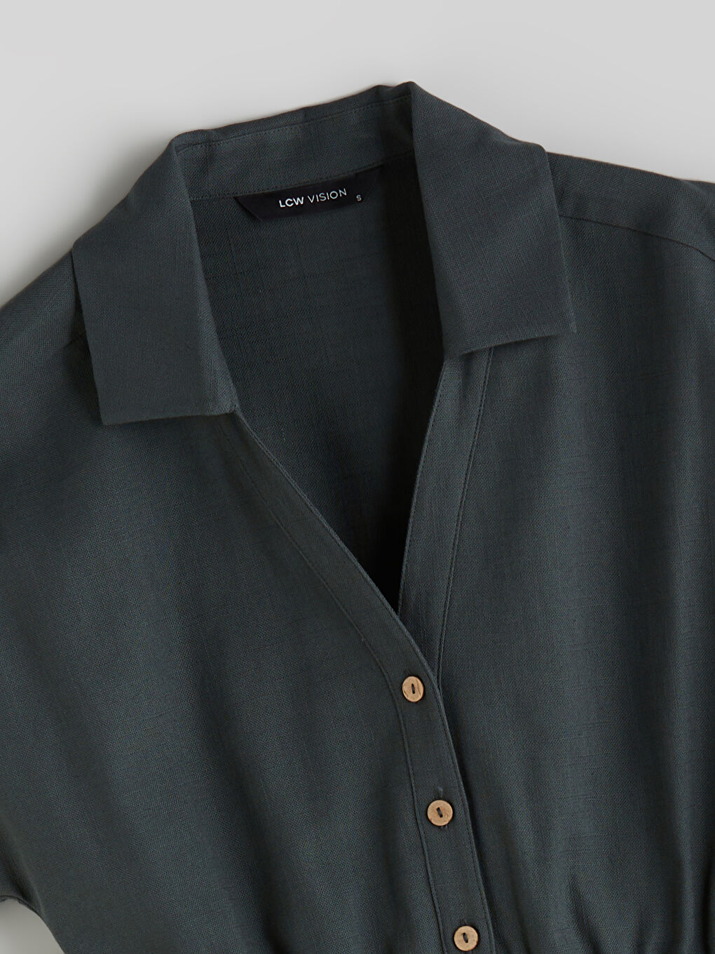 Yeşil Gömlek Yaka Düğmeli Kadın Şort Tulum-5