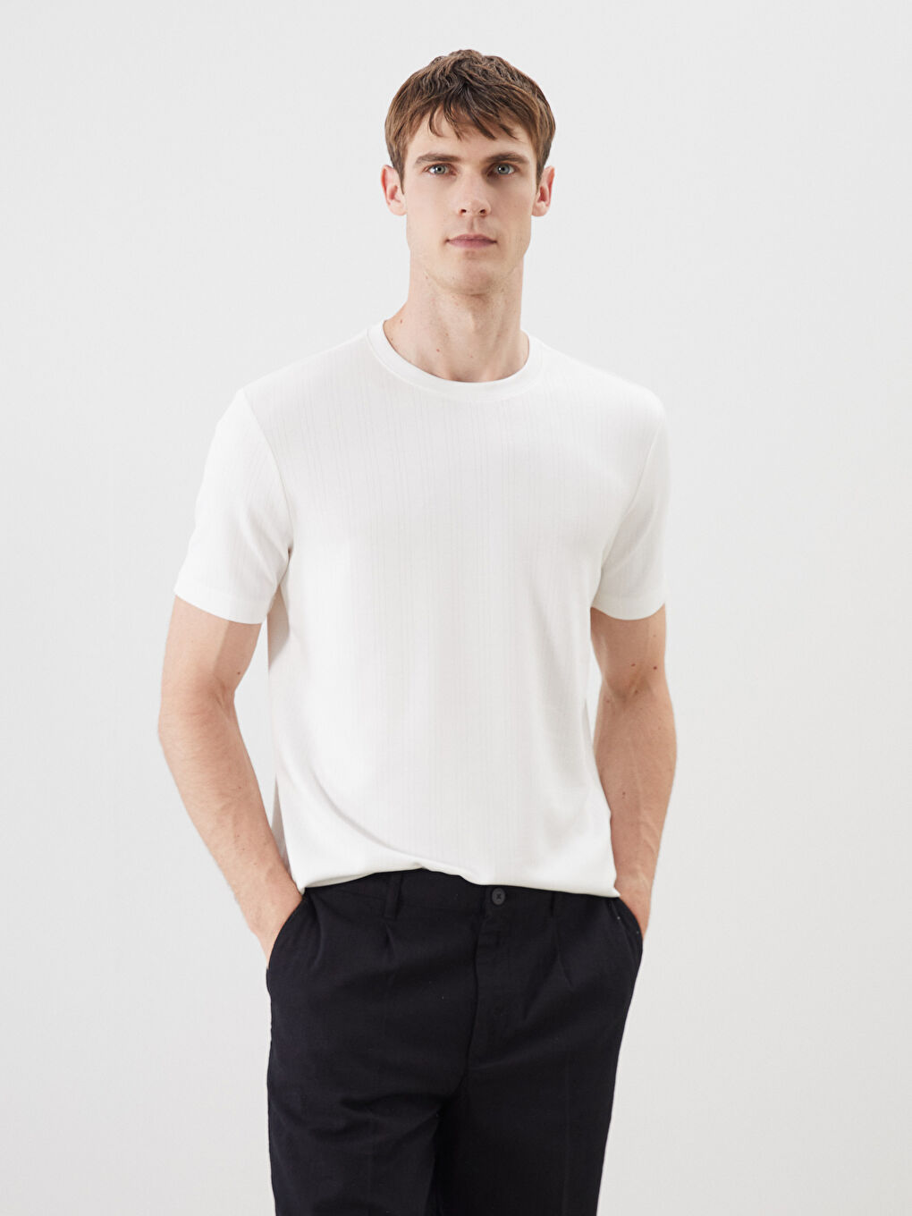 Ekru Bisiklet Yaka Erkek Tişört