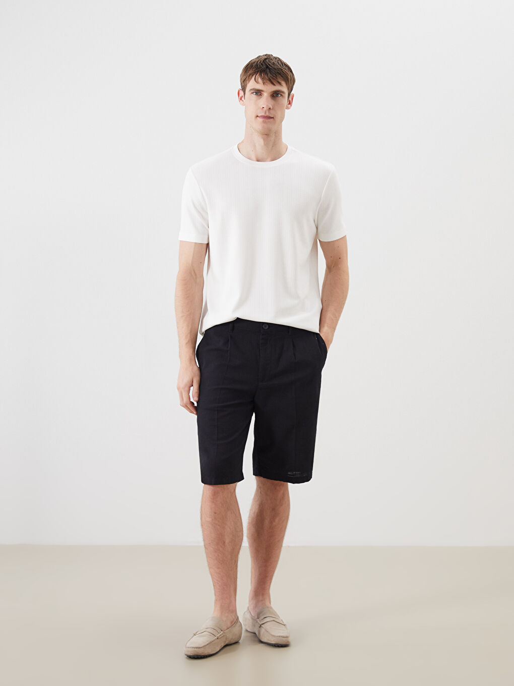 Ekru Bisiklet Yaka Erkek Tişört-1