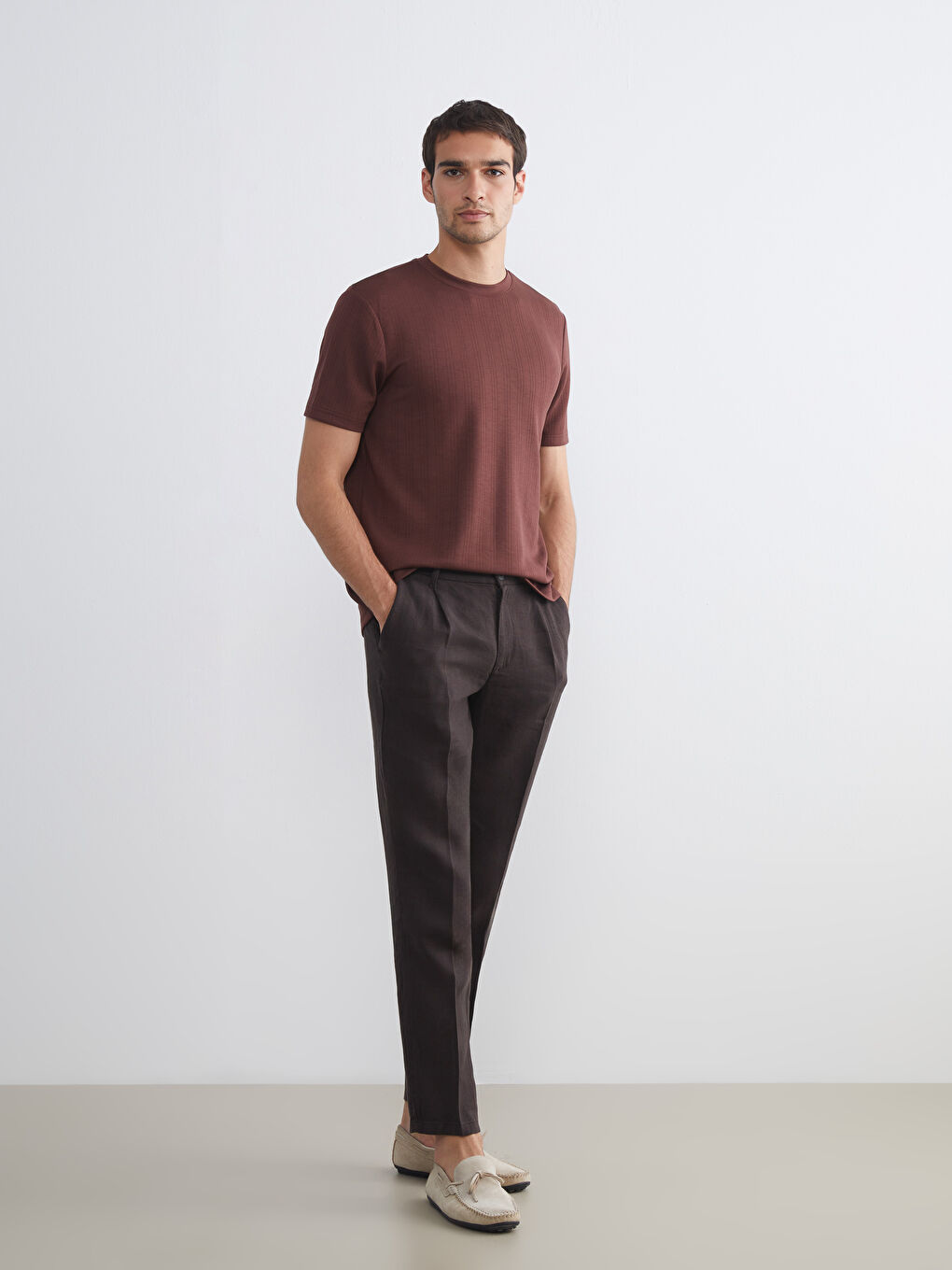 Kahverengi Bisiklet Yaka Erkek Tişört-1