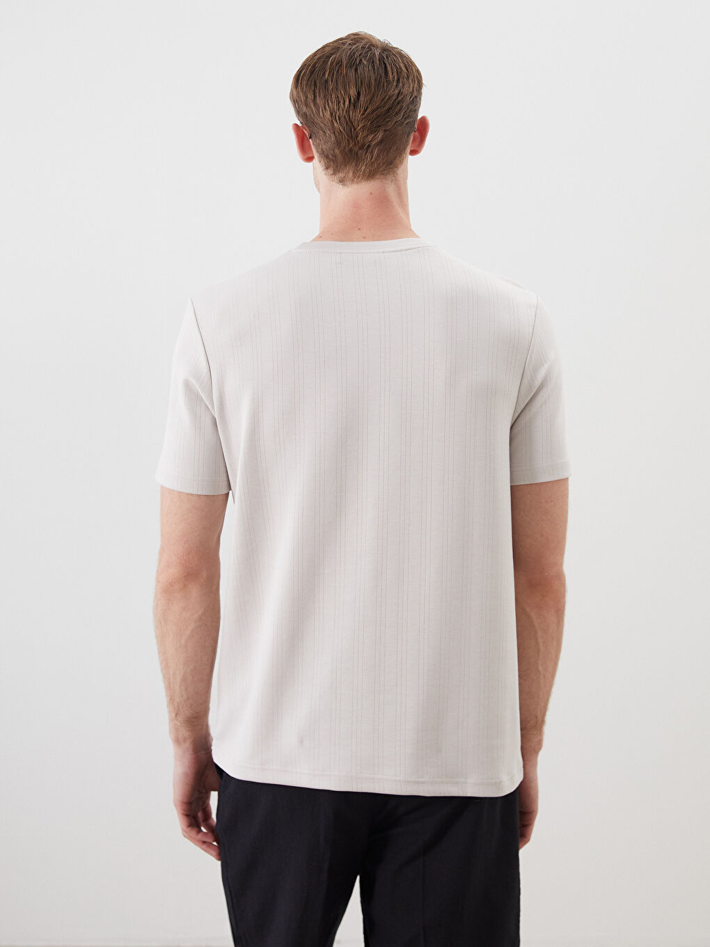 Bej Bisiklet Yaka Erkek Tişört-3