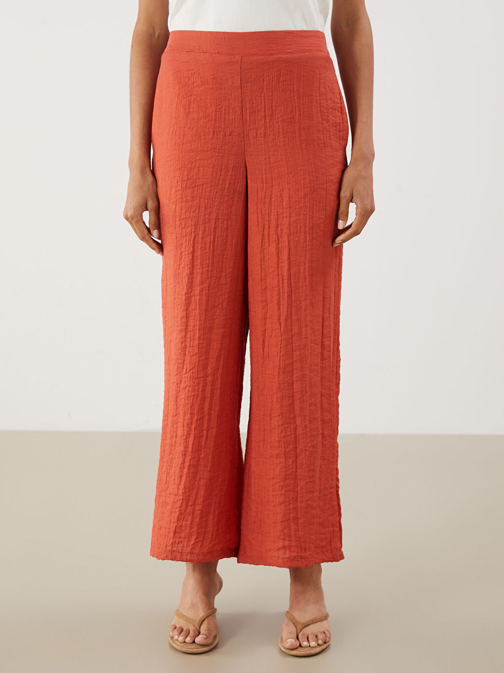 LCWAIKIKI Classic Elasticated Waist Linen-Look Women's Trousers -S5QE91Z8-GKA