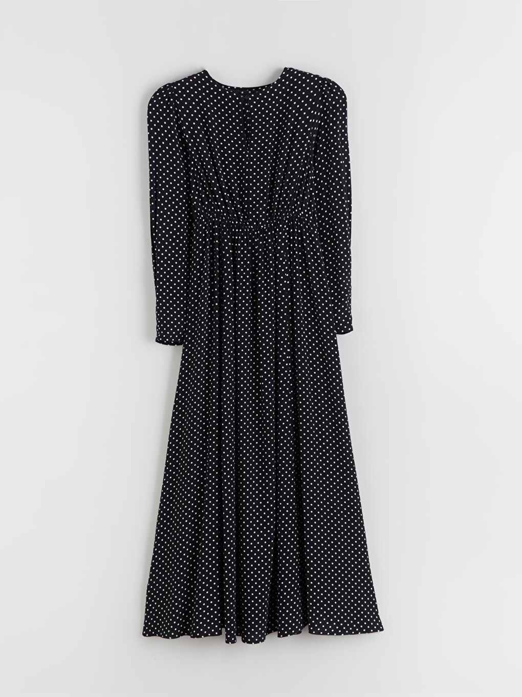 Siyah Bisiklet Yaka Puantiyeli Belden Oturtmalı Elbise-4