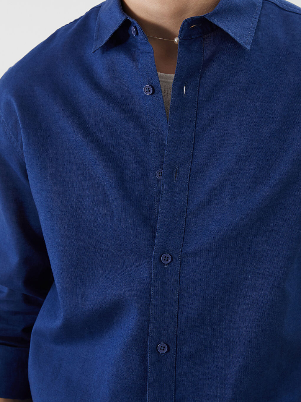 Regular Fit Long Sleeve Linen Blend Men's Shirt-2