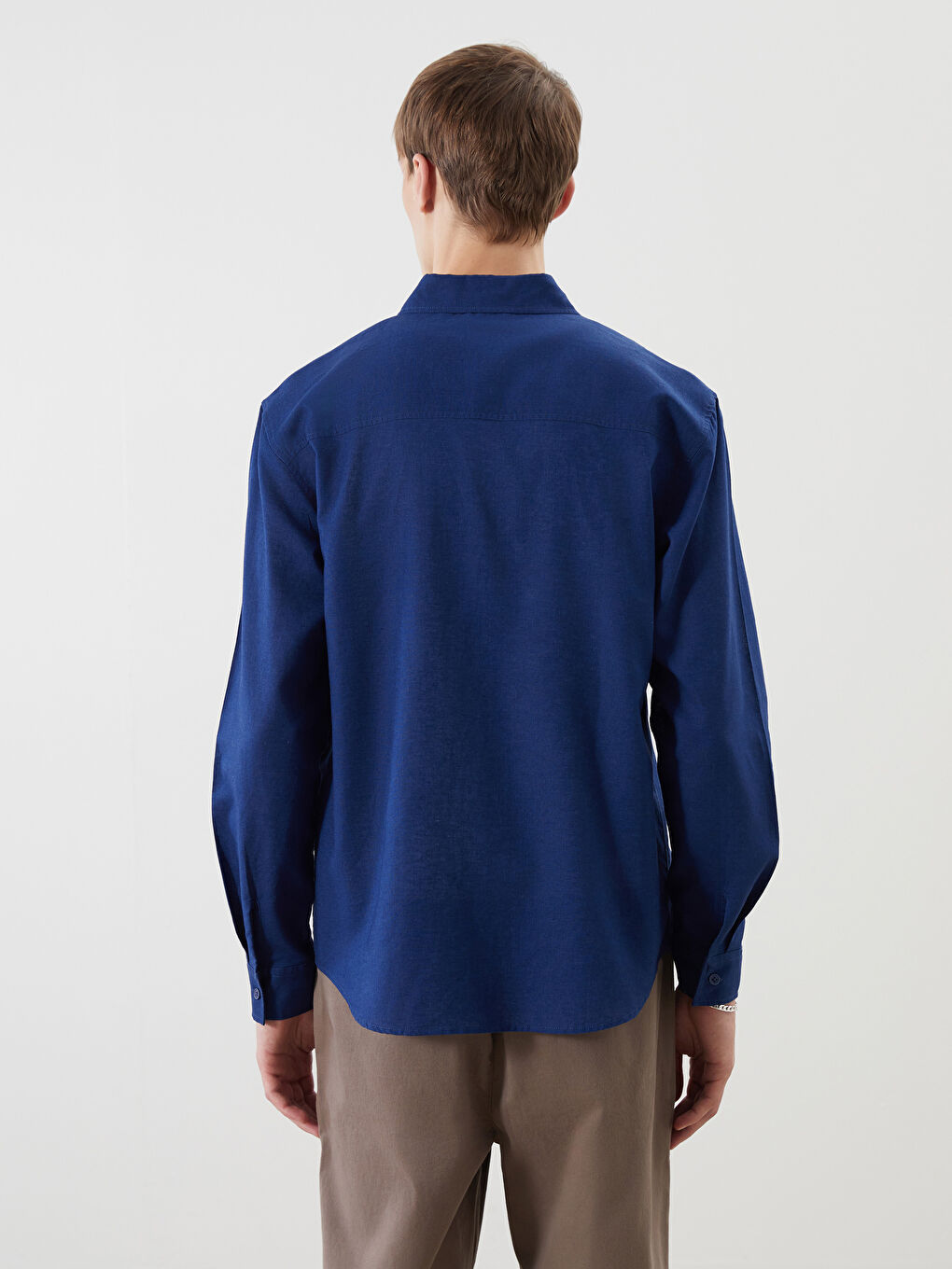 Regular Fit Long Sleeve Linen Blend Men's Shirt-3