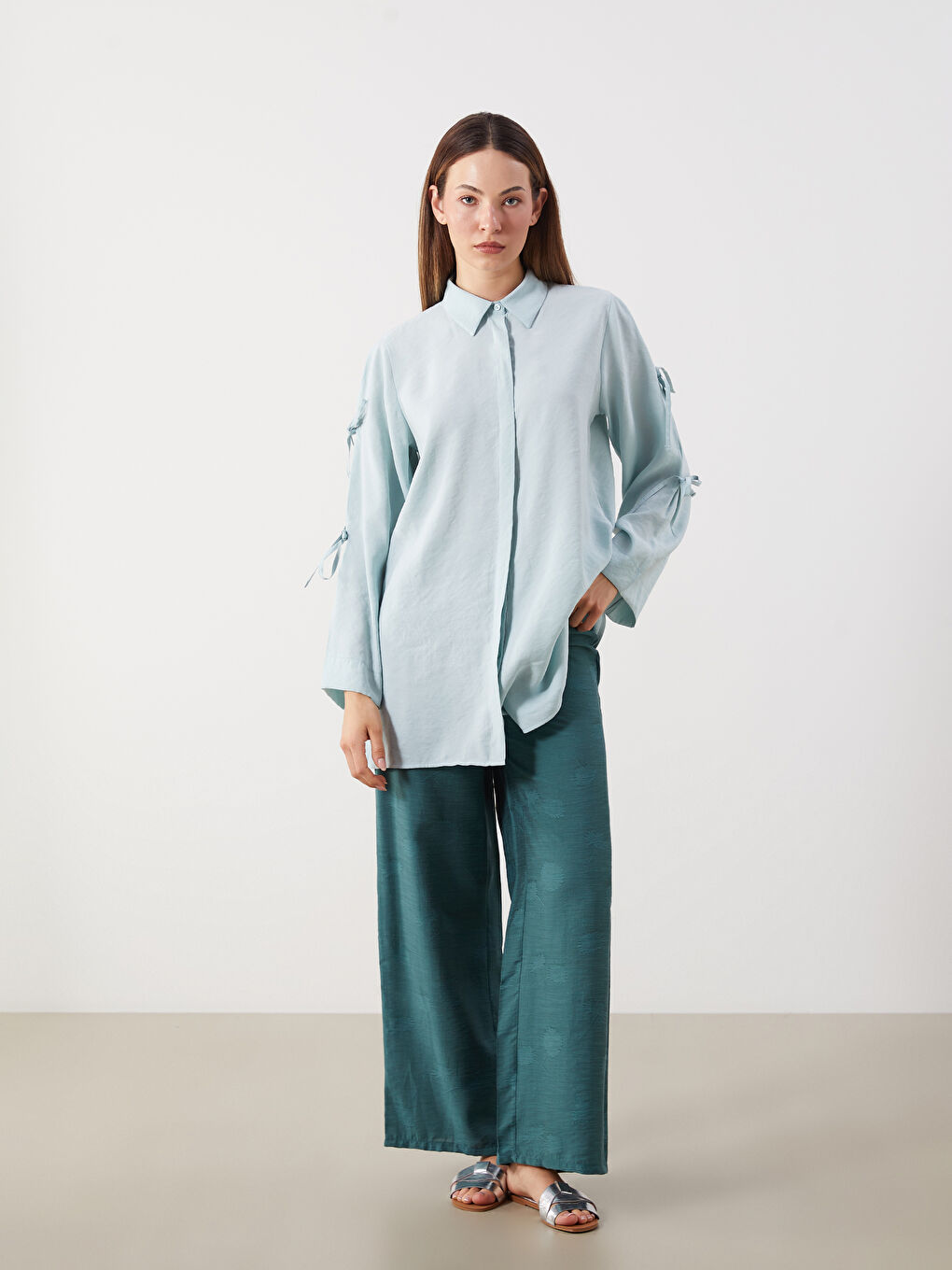 Elasticated Waist Patterned Wide Leg Women's Trousers -S5QF01Z8-EAW