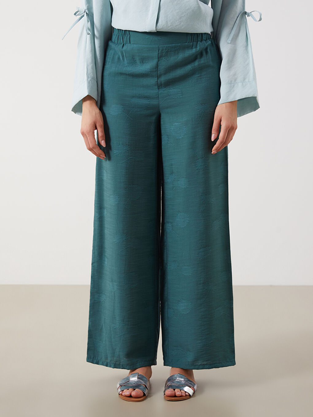 Elasticated Waist Patterned Wide Leg Women's Trousers -S5QF01Z8-EAW