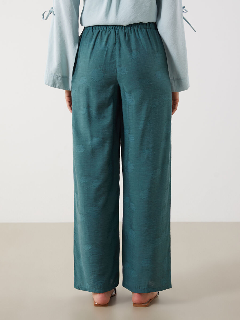 Elasticated Waist Patterned Wide Leg Women's Trousers -S5QF01Z8-EAW
