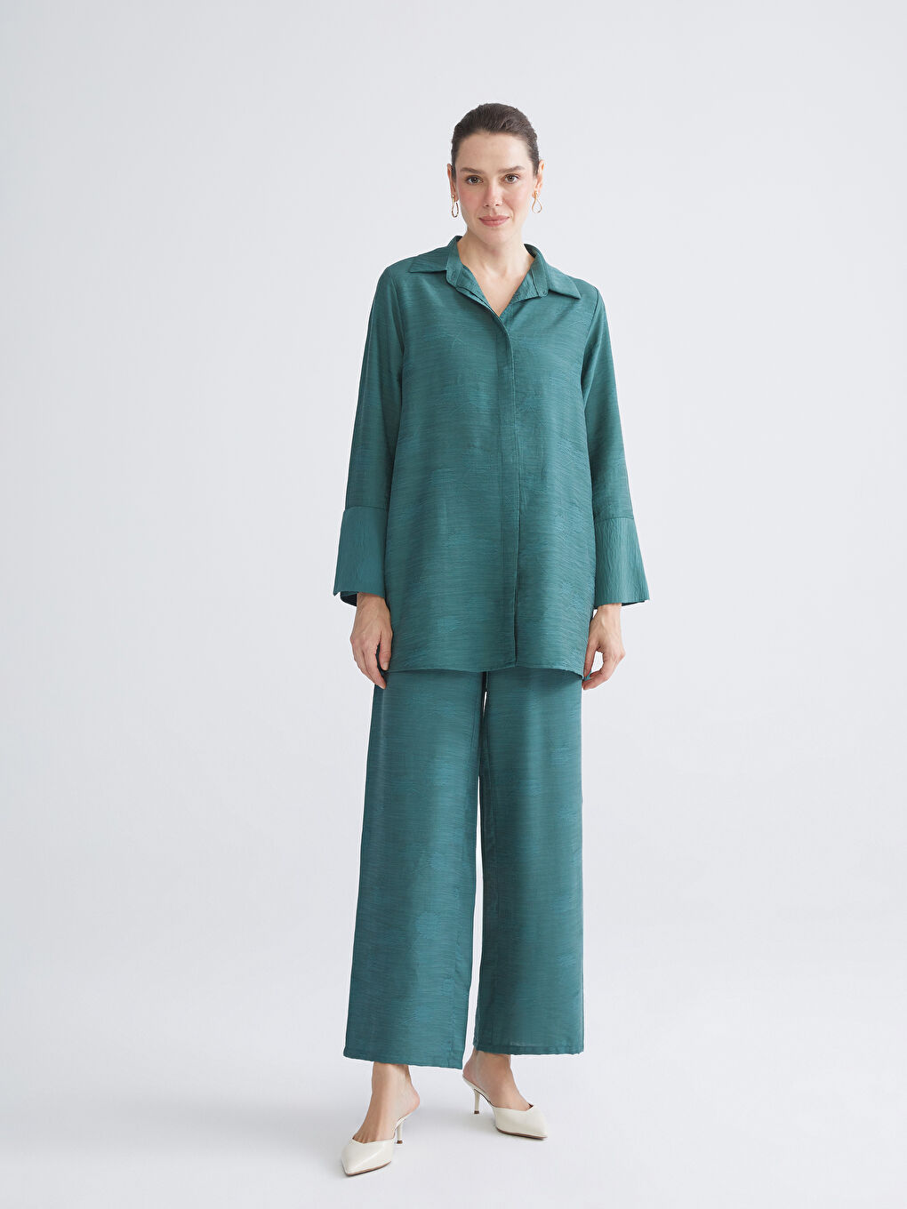 Elasticated Waist Patterned Wide Leg Women's Trousers