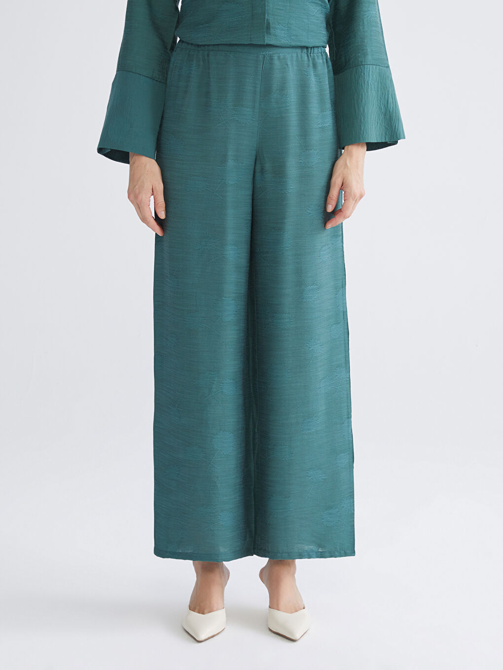Elasticated Waist Patterned Wide Leg Women's Trousers-1