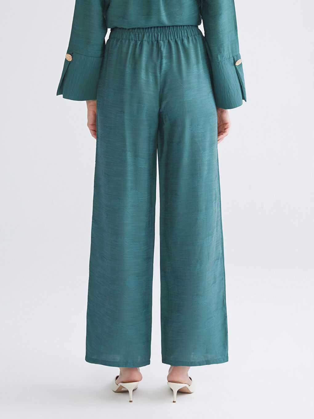 Elasticated Waist Patterned Wide Leg Women's Trousers-3