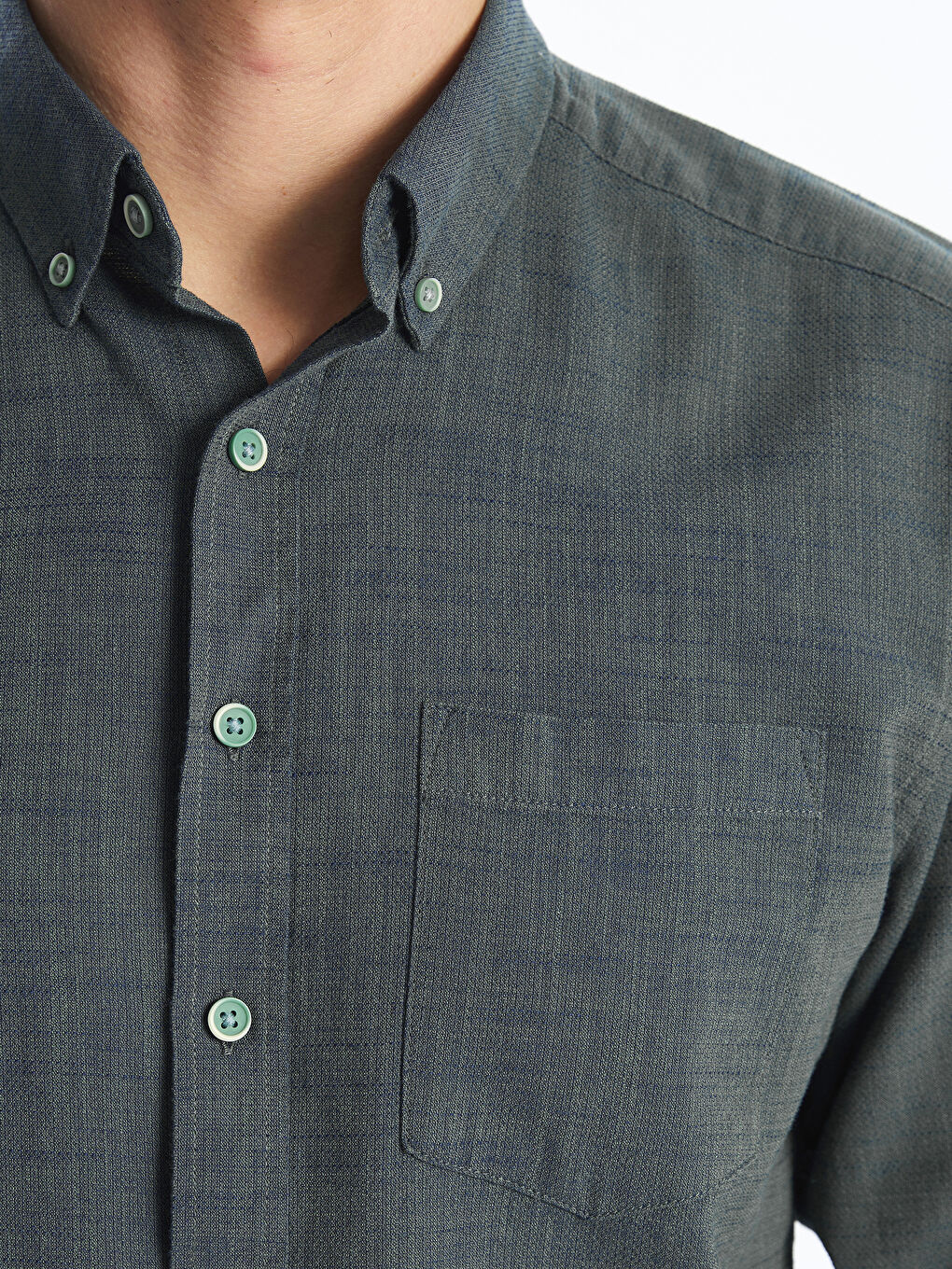 Yeşil Regular Fit Uzun Kollu Armürlü Erkek Gömlek-5