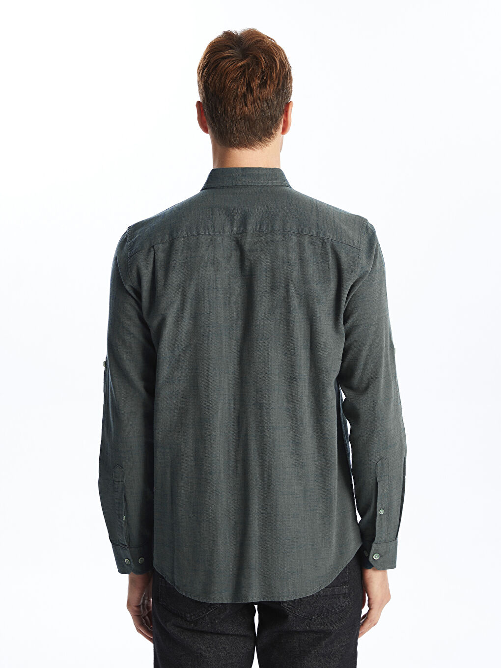 Yeşil Regular Fit Uzun Kollu Armürlü Erkek Gömlek-7