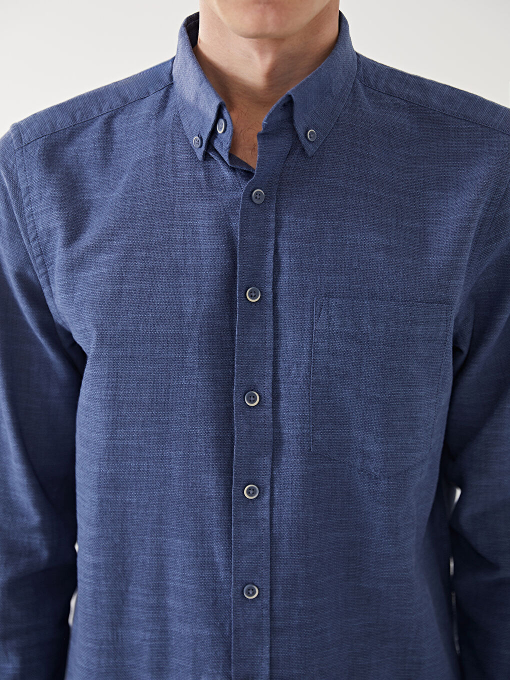 Lacivert Regular Fit Uzun Kollu Armürlü Erkek Gömlek-5