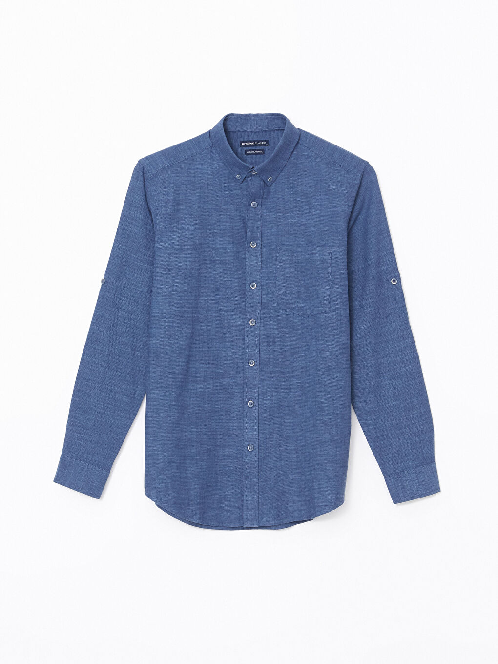 Lacivert Regular Fit Uzun Kollu Armürlü Erkek Gömlek-9