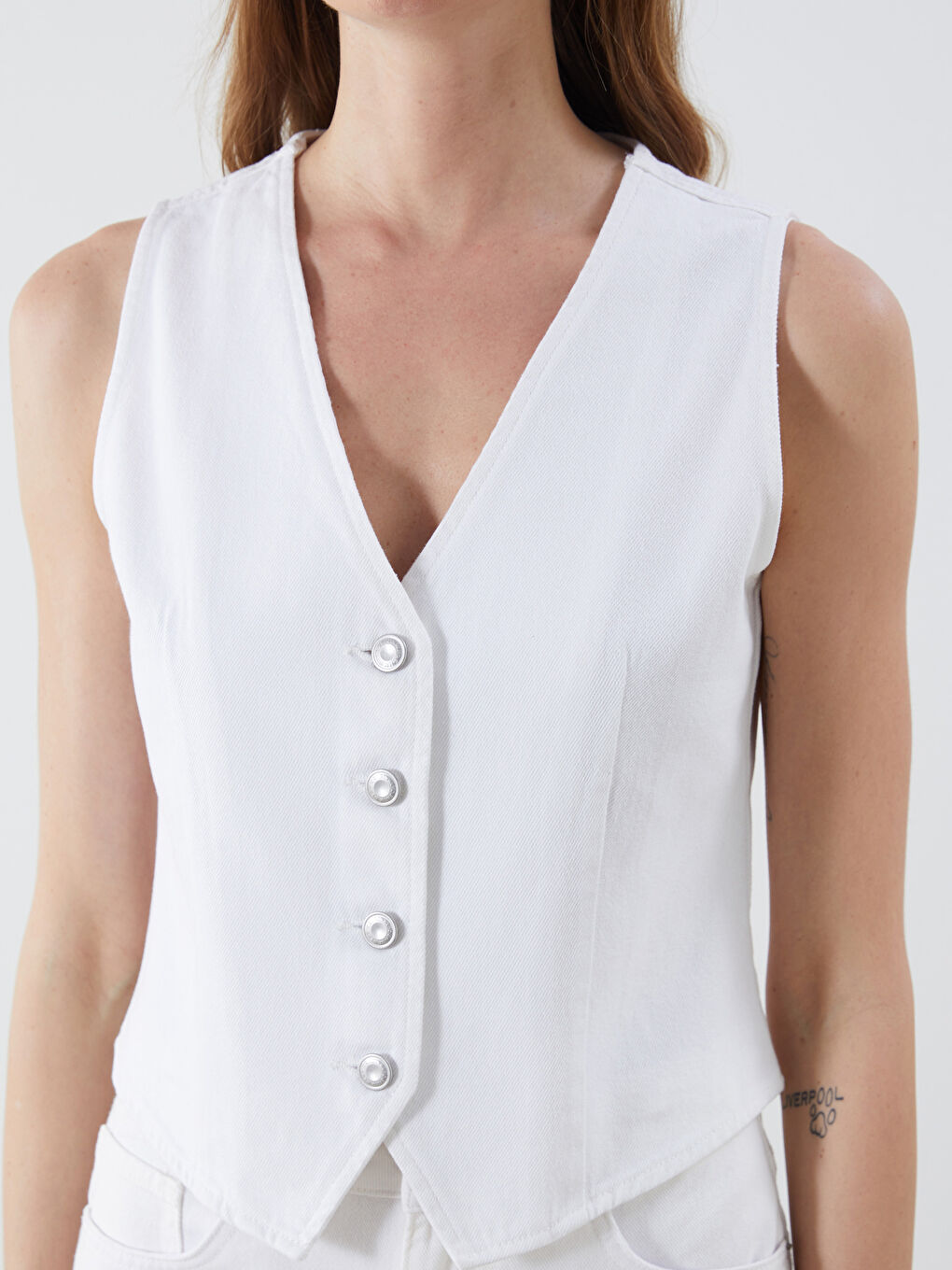 LCW Vision V Neck Women's Denim Waistcoat -S5QF09Z8-Q6K