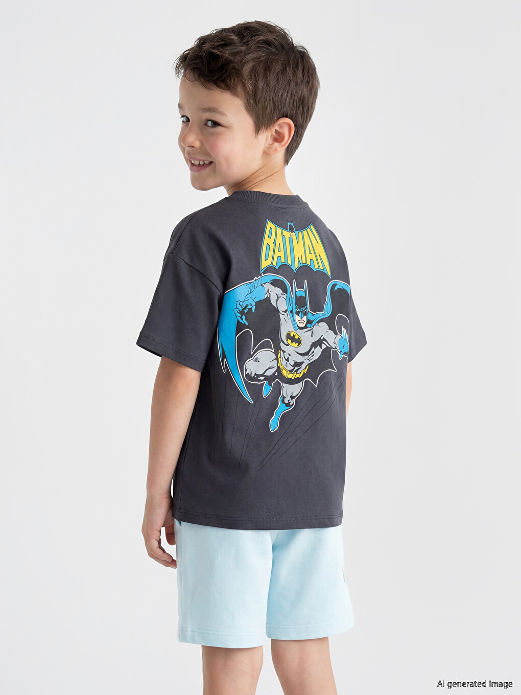Crew Neck Batman Printed Boys' T-Shirt-2