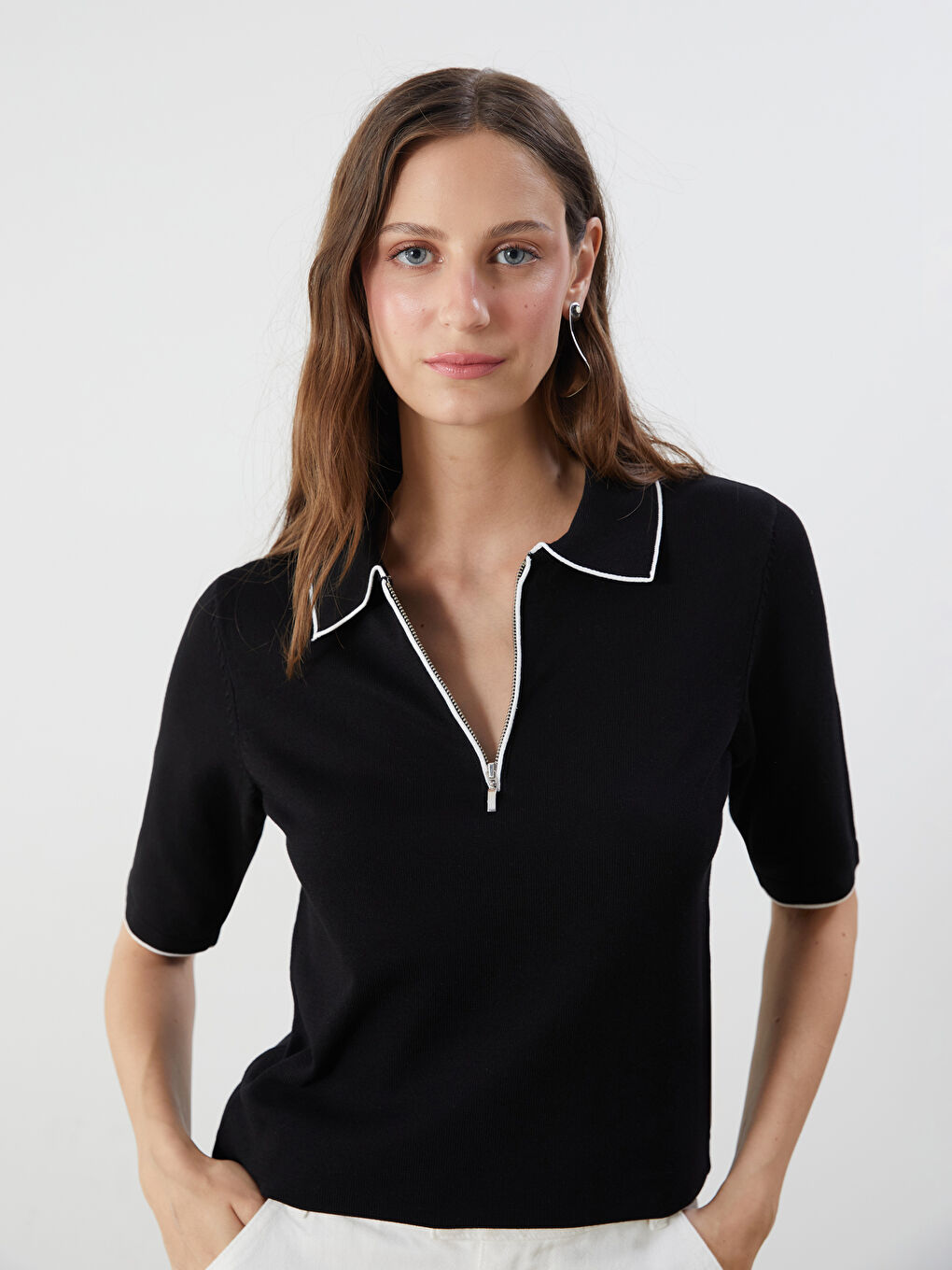 Polo Neck Women's Knitwear Sweater -S5QF45Z8-CVL