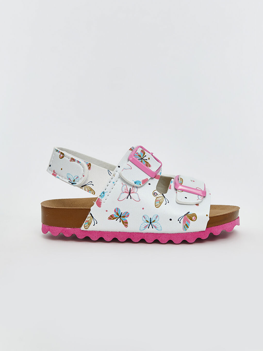 Ekru Kelebek Baskılı Kız Bebek Sandalet-1