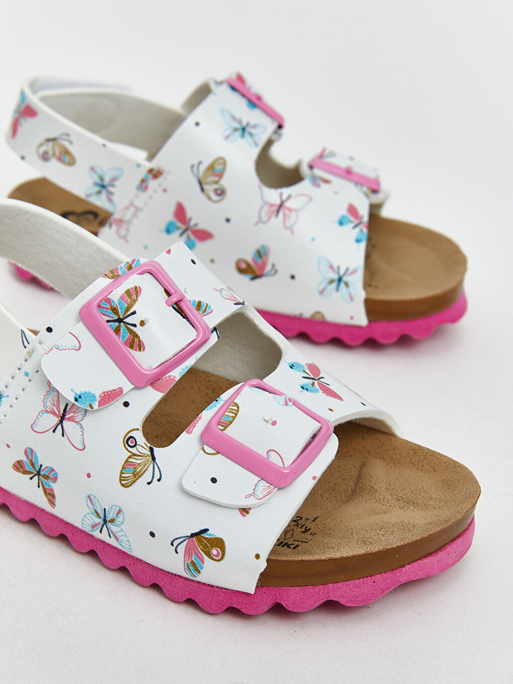 Ekru Kelebek Baskılı Kız Bebek Sandalet-2