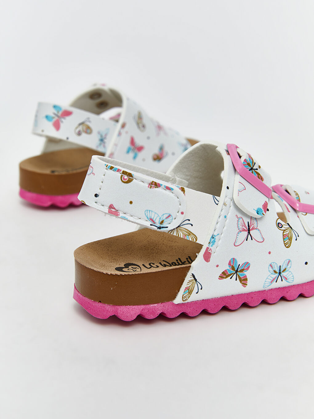 Ekru Kelebek Baskılı Kız Bebek Sandalet-4