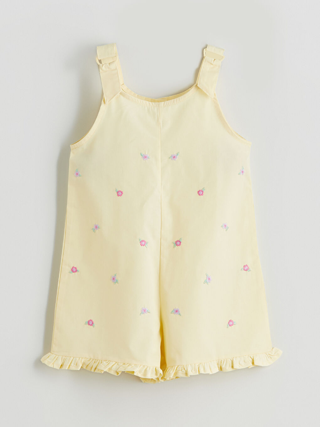 Sarı Askılı Çiçek Nakışlı Kız Bebek Salopet