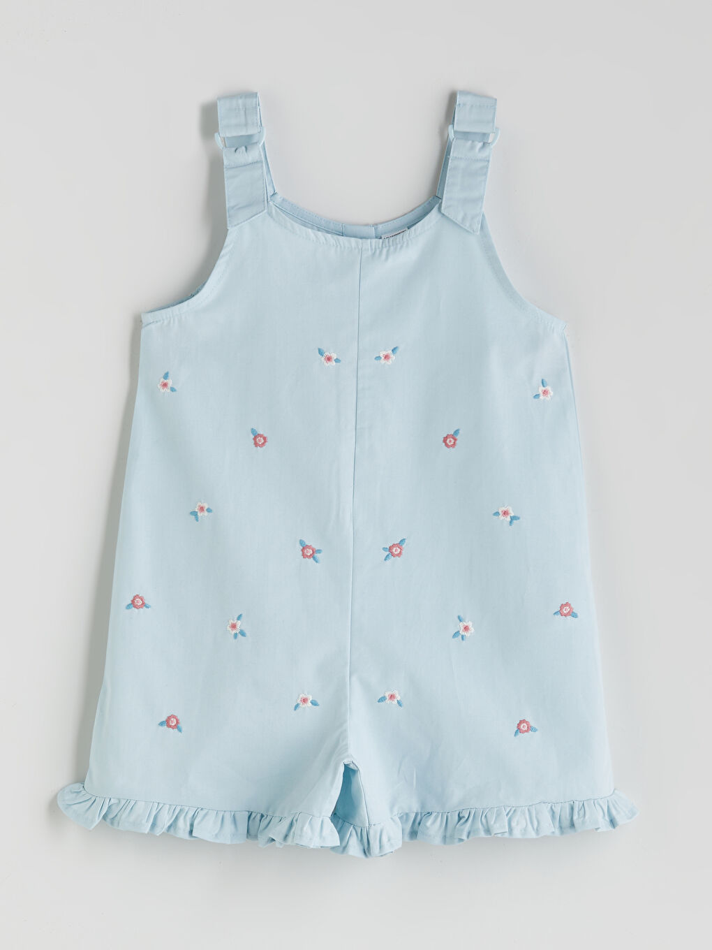 Mavi Askılı Çiçek Nakışlı Kız Bebek Salopet