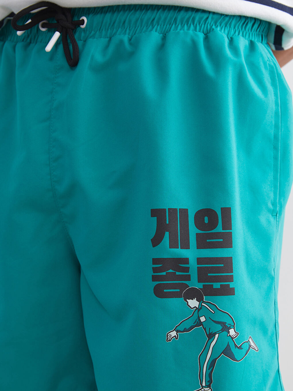 Yeşil Kısa Boy Baskılı Erkek Deniz Şortu-2