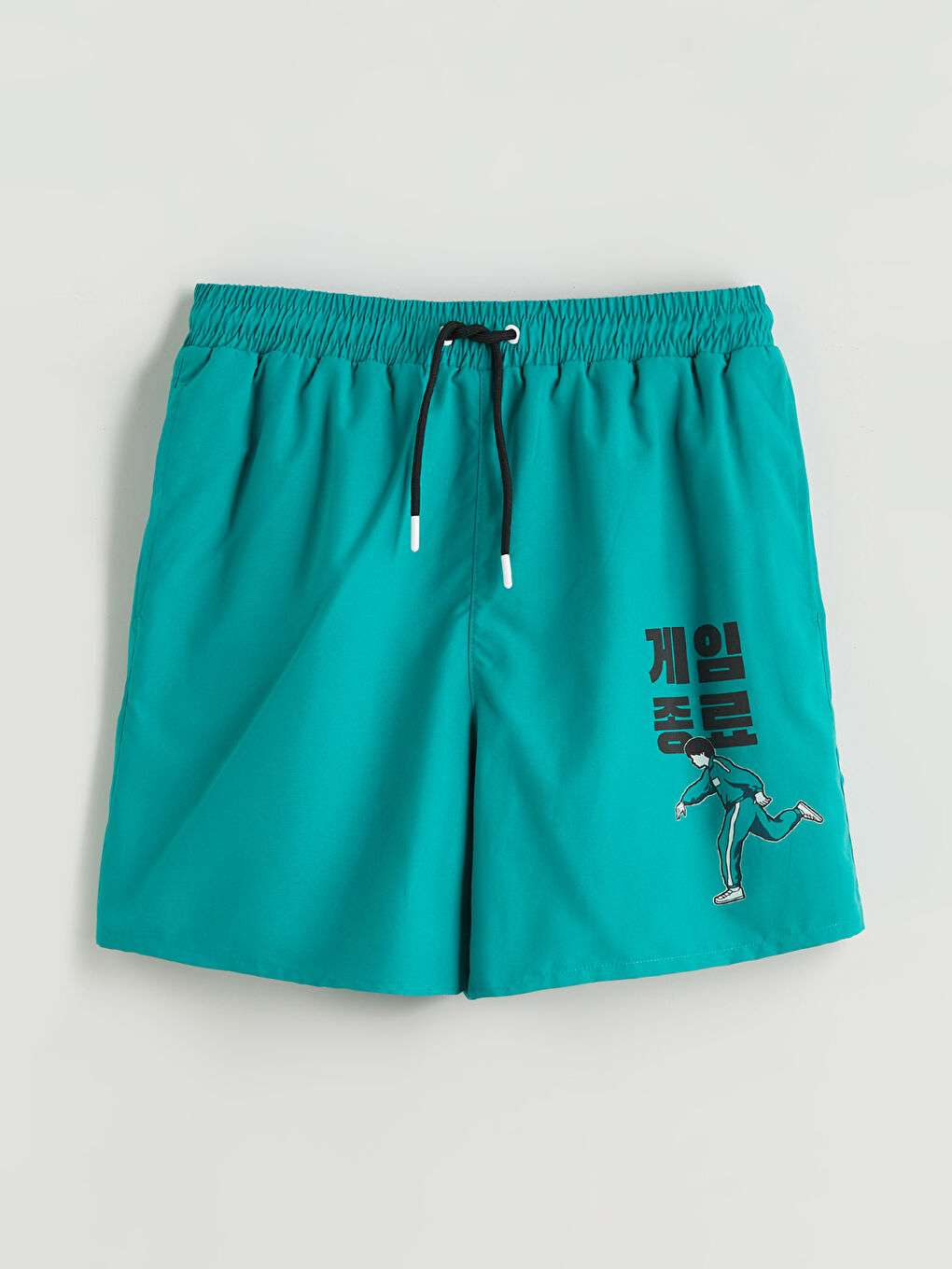 Yeşil Kısa Boy Baskılı Erkek Deniz Şortu-4