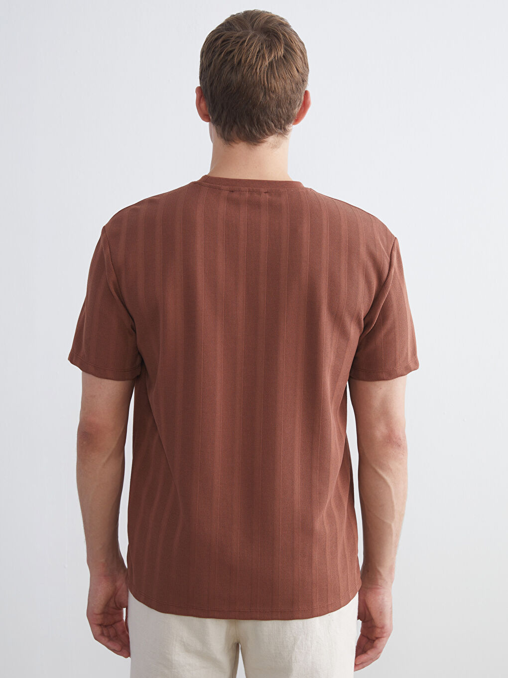 Kahverengi Bisiklet Yaka Erkek Tişört-3