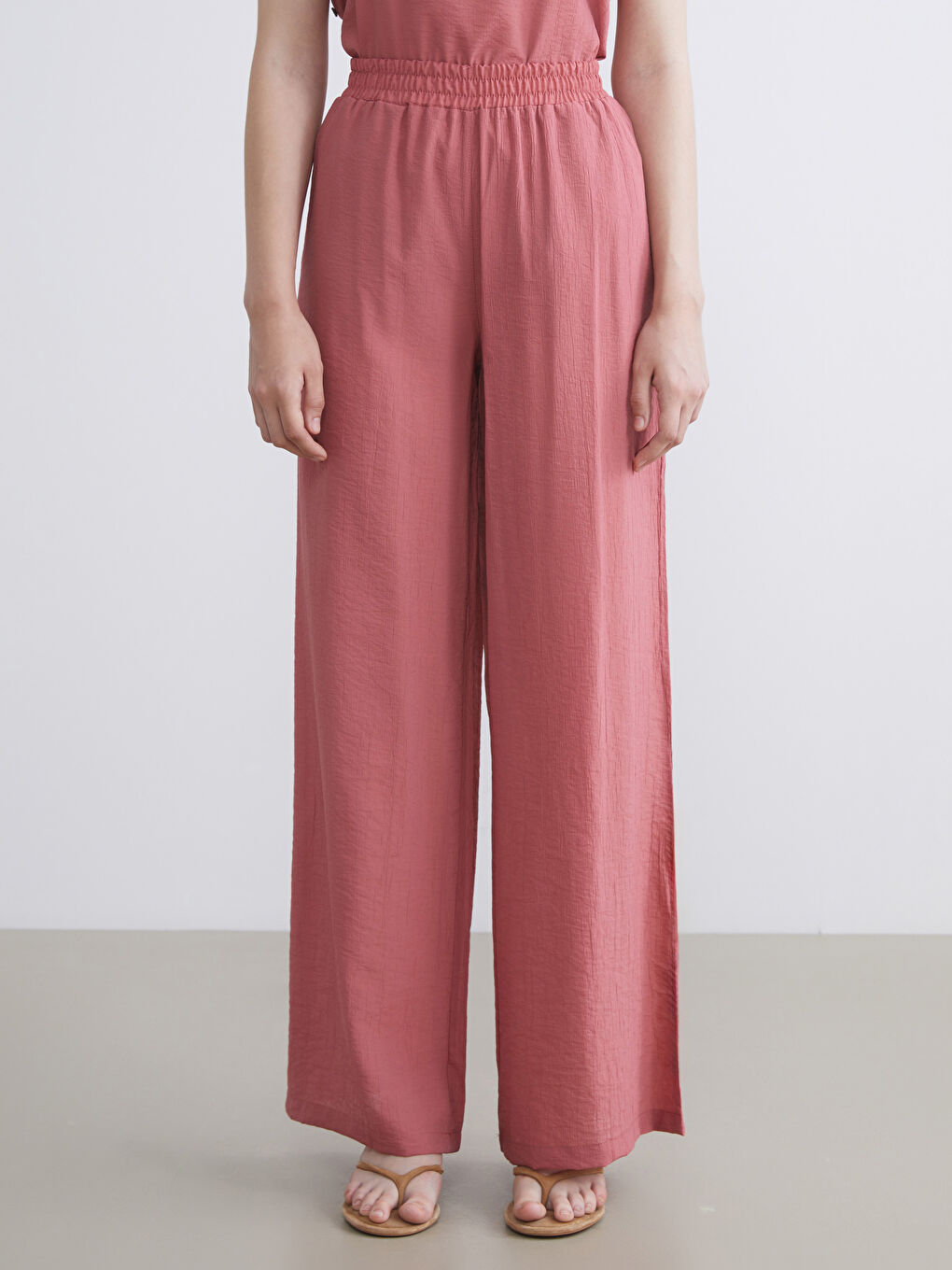 Elastic Waist Wide Leg Women's Trousers-3