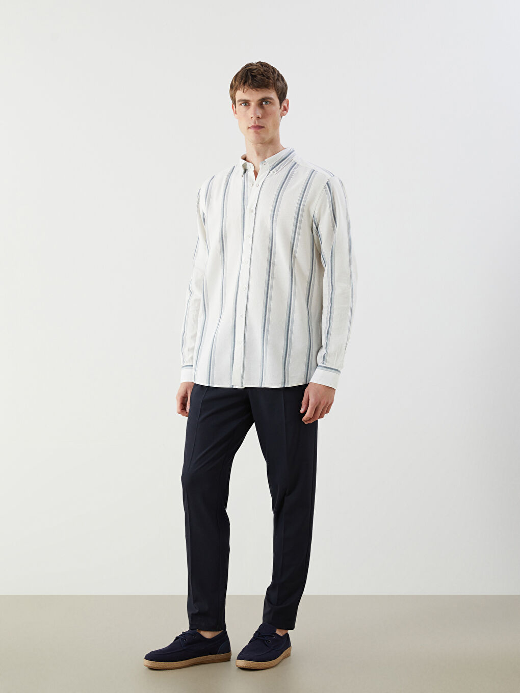 Regular Fit Long Sleeve Striped Men's Shirt -S5QF82Z8-LHE
