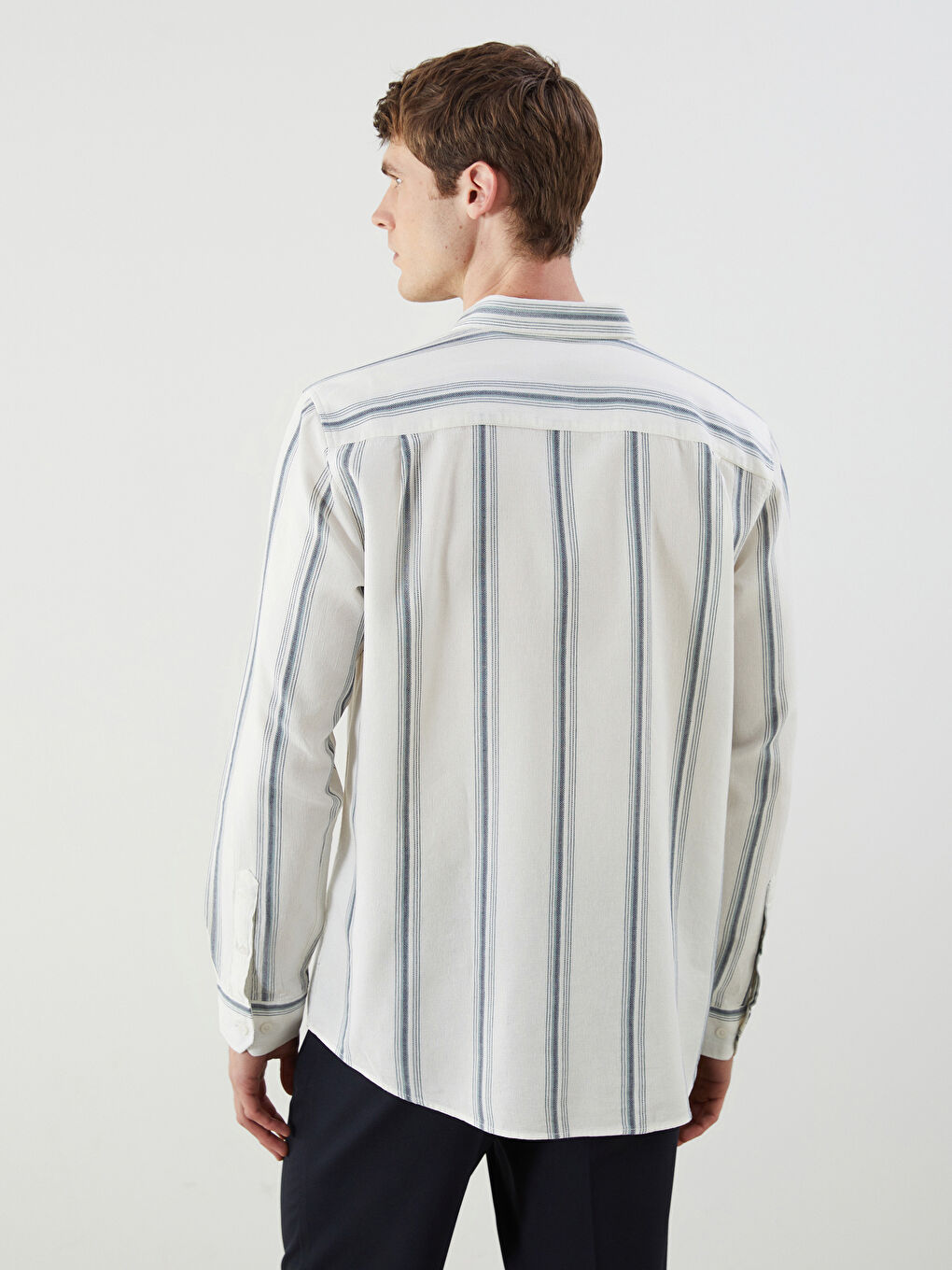 Regular Fit Long Sleeve Striped Men's Shirt -S5QF82Z8-LHE