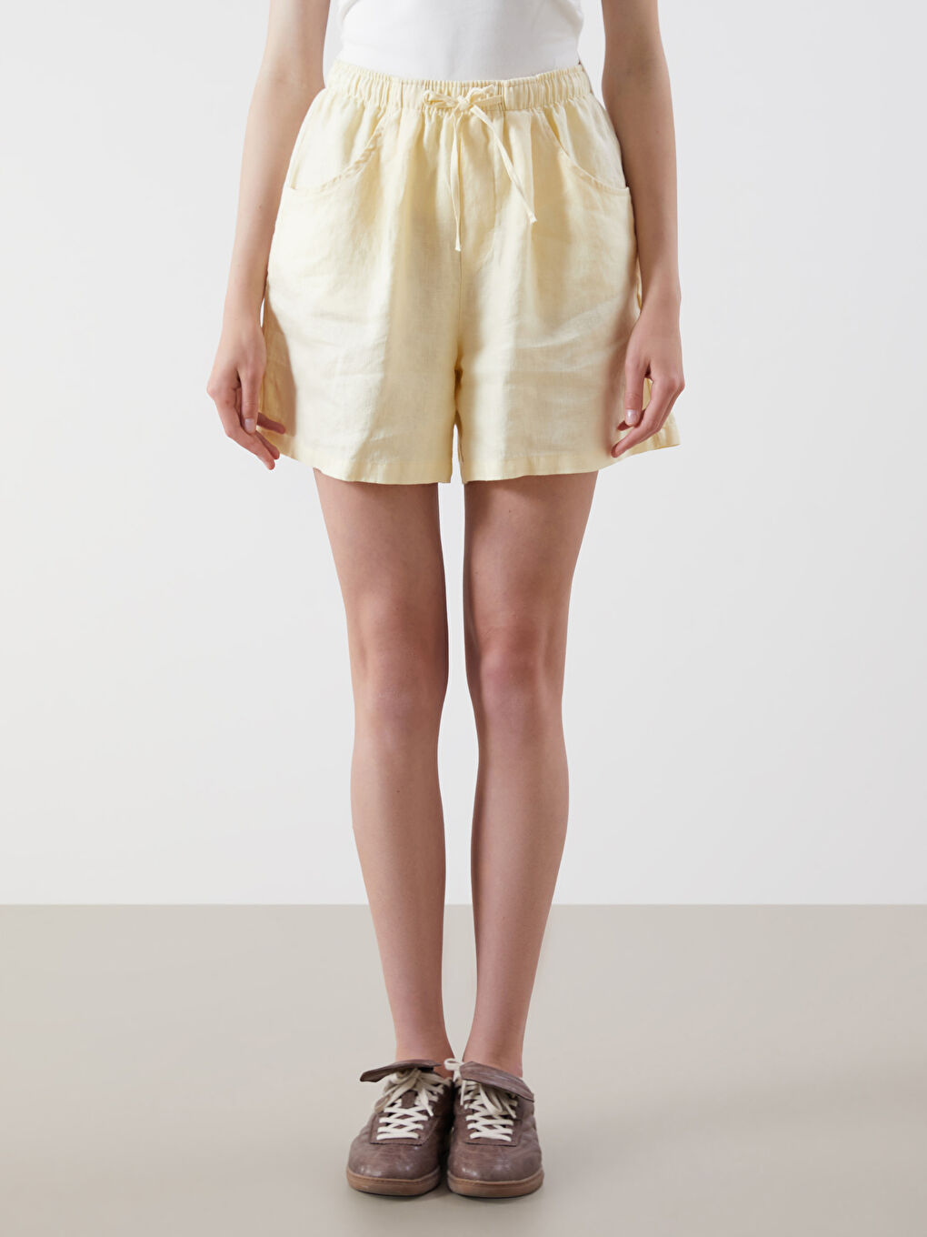 XSIDE 100% Linen Women's Elastic Waist Shorts -S5QF83Z8-CVA