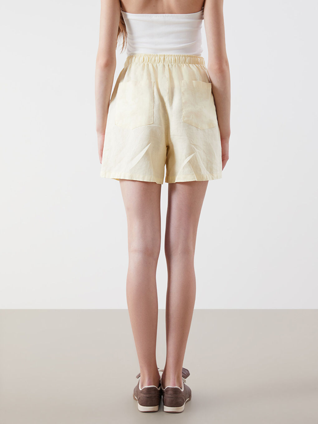 XSIDE 100% Linen Women's Elastic Waist Shorts -S5QF83Z8-CVA