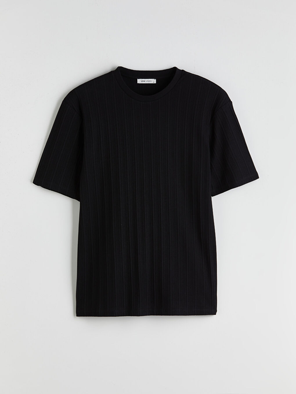 Siyah Bisiklet Yaka Erkek Dokulu Tişört-4