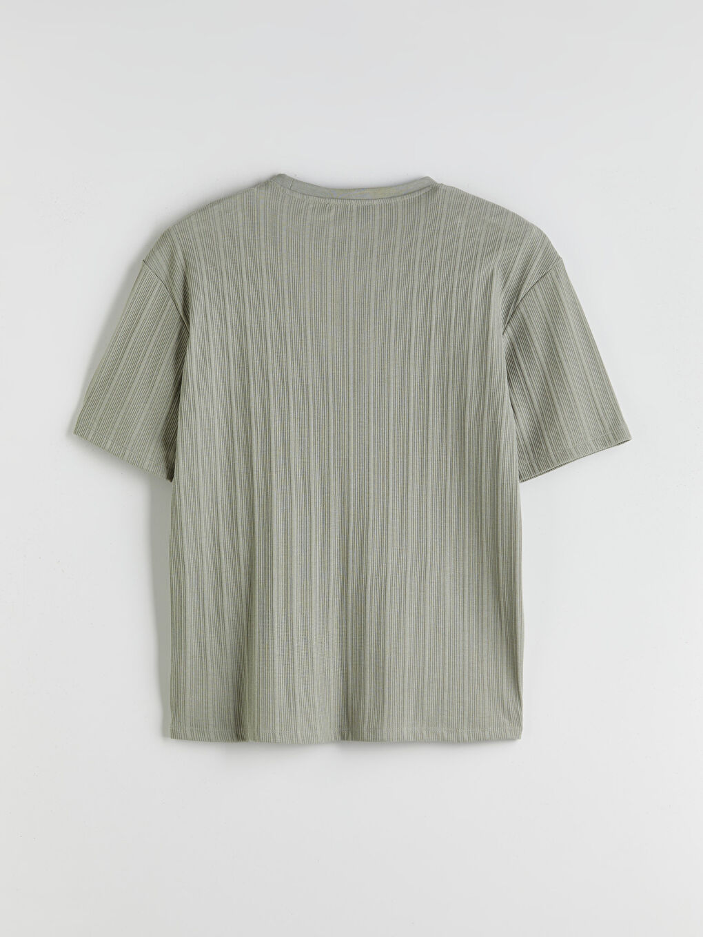 Yeşil Bisiklet Yaka Erkek Dokulu Tişört-5