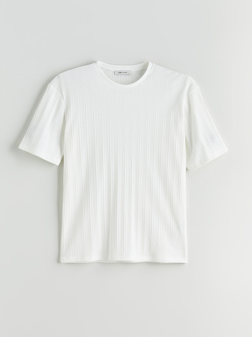 Ekru Bisiklet Yaka Erkek Dokulu Tişört-4