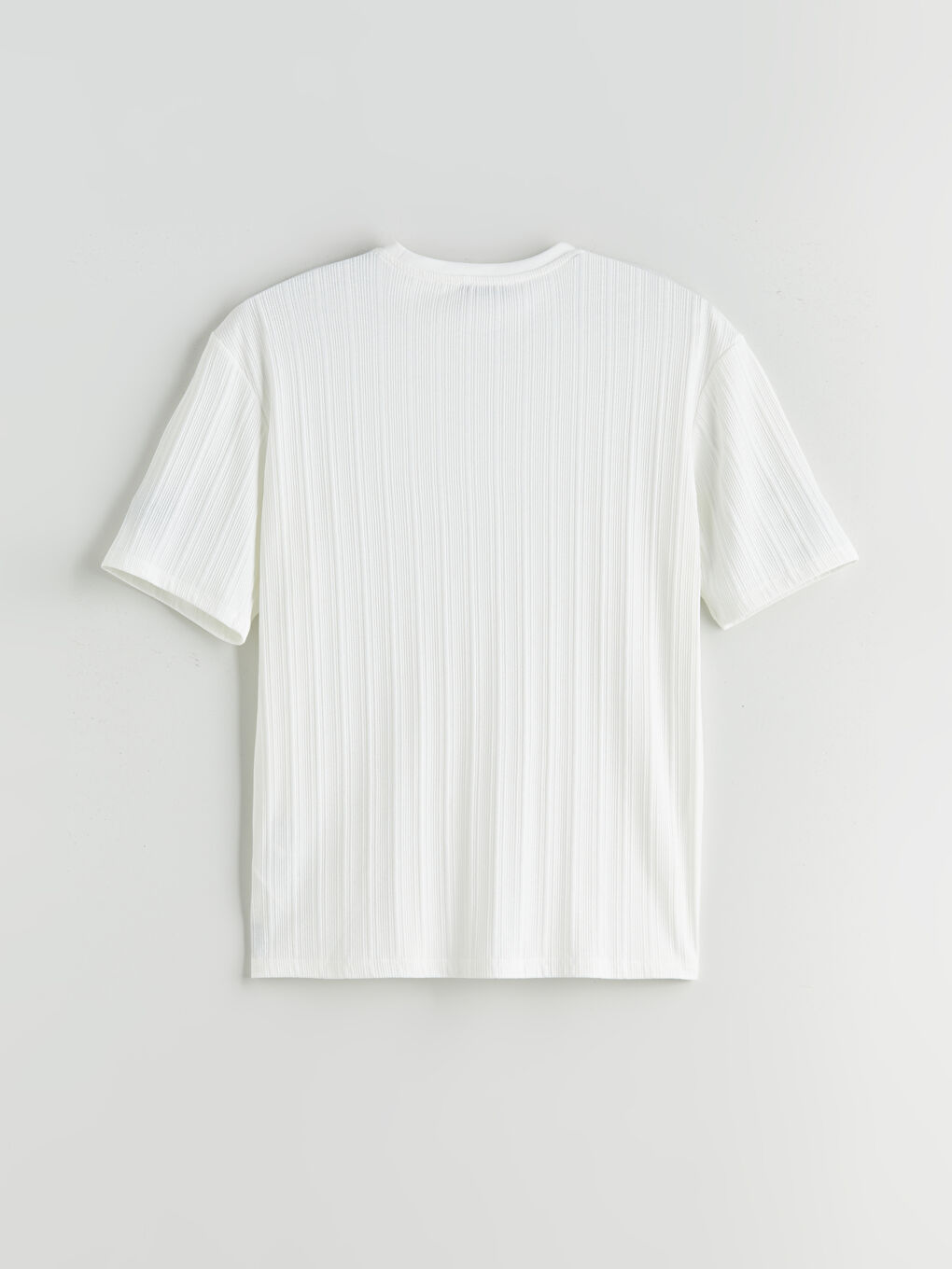 Ekru Bisiklet Yaka Erkek Dokulu Tişört-5