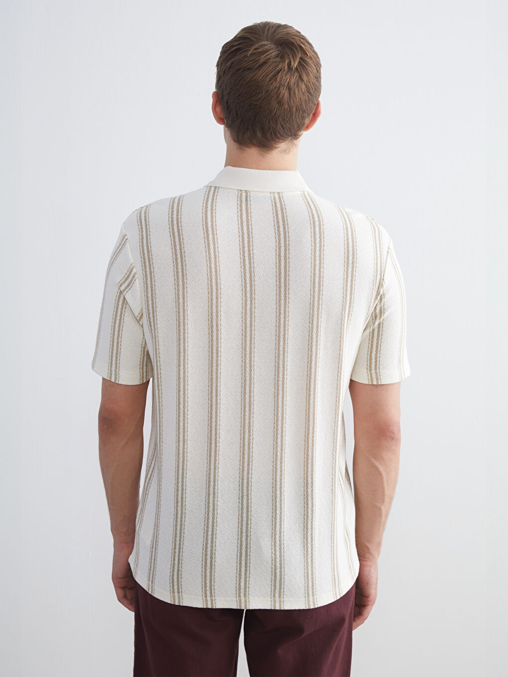 Ekru Polo Yaka Çizgili Erkek Tişört-3