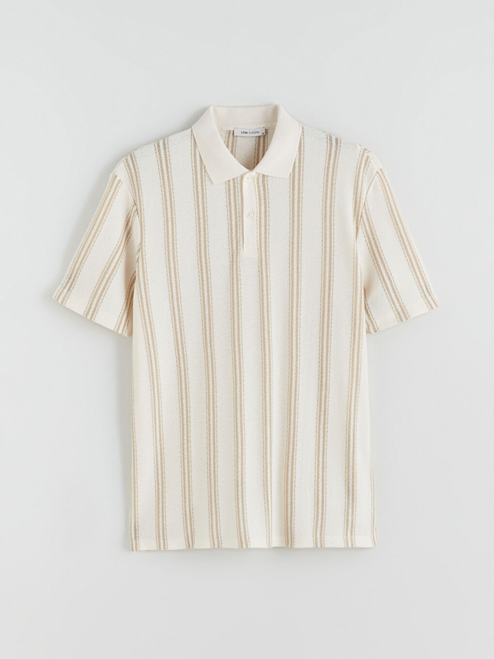 Ekru Polo Yaka Çizgili Erkek Tişört-4