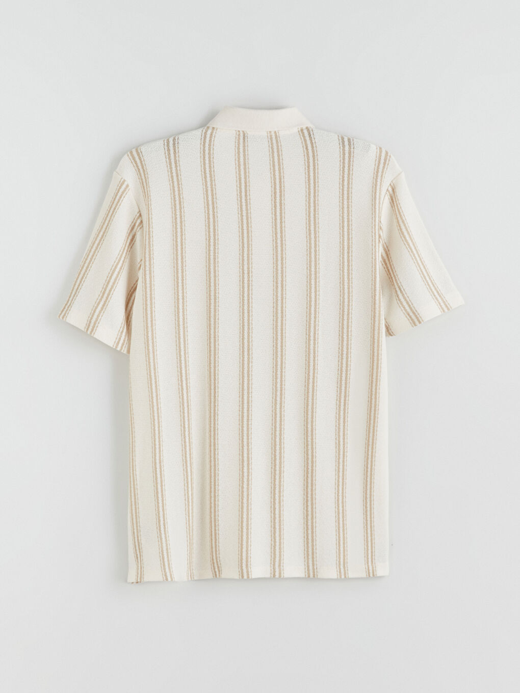 Ekru Polo Yaka Çizgili Erkek Tişört-5
