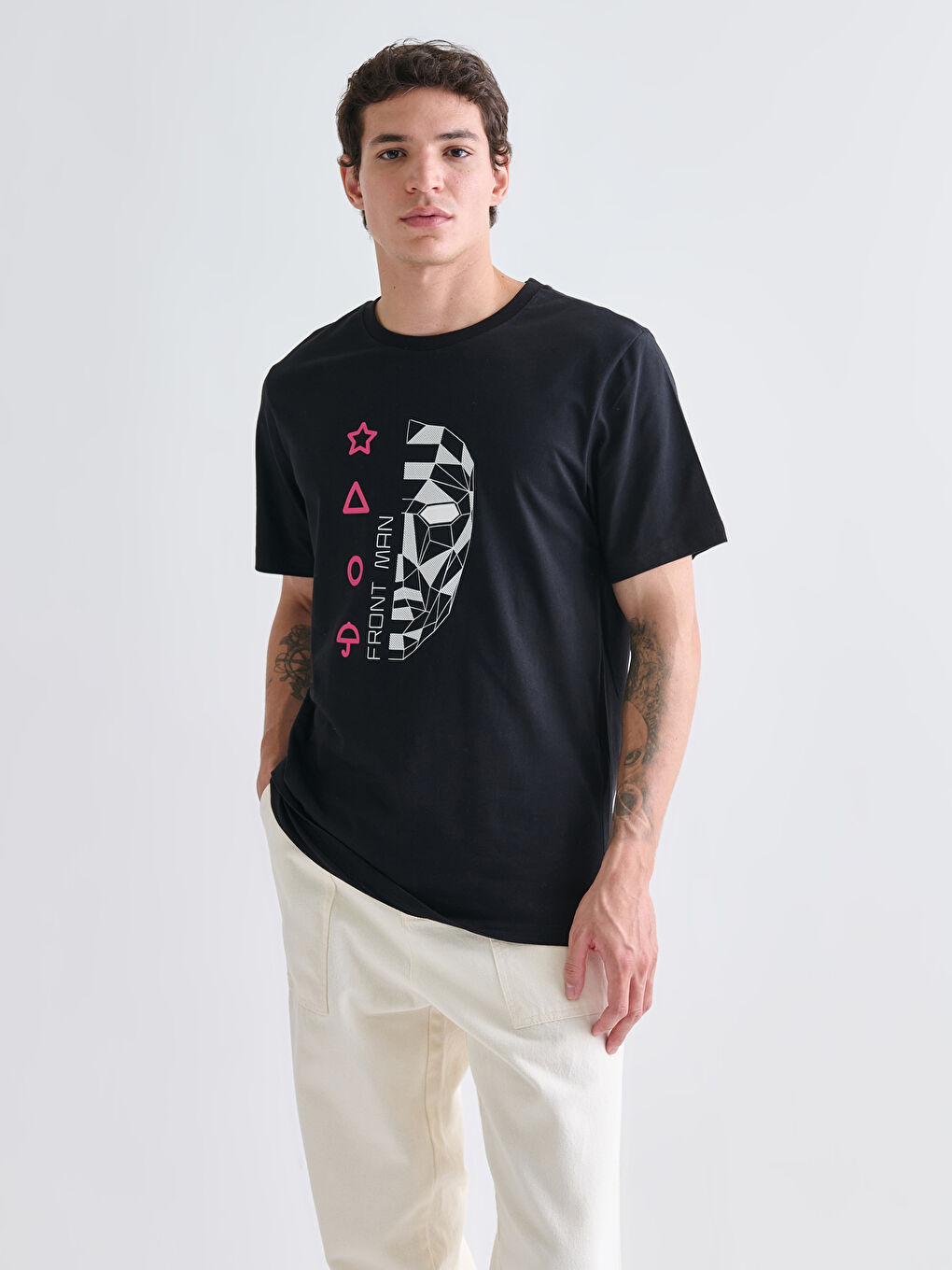 تي شيرت جيرسي مطبوع لعبة الحبار بياقة دائرية وكم قصير للرجال-1