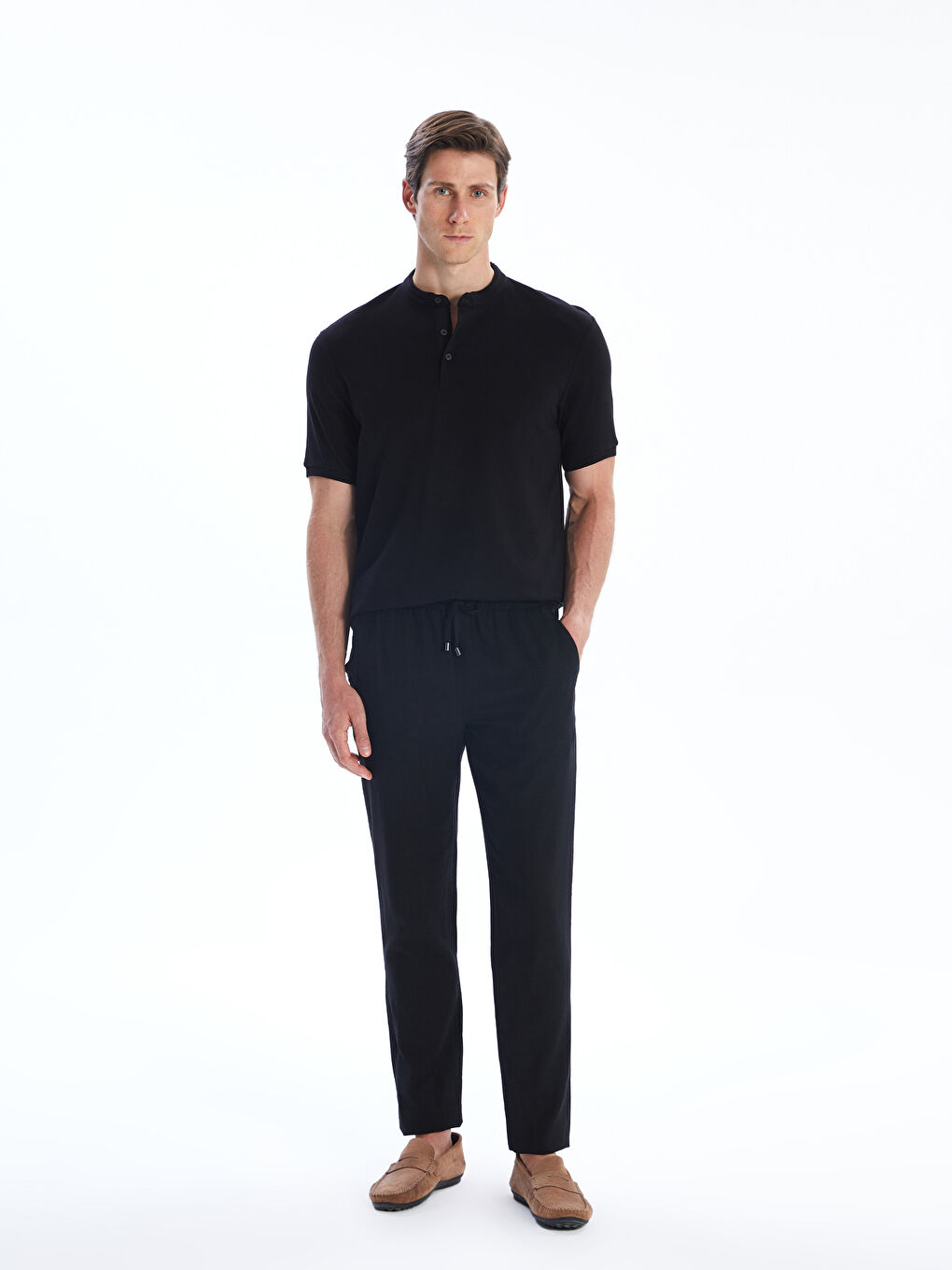 Siyah Hakim Yaka Erkek Tişört-1